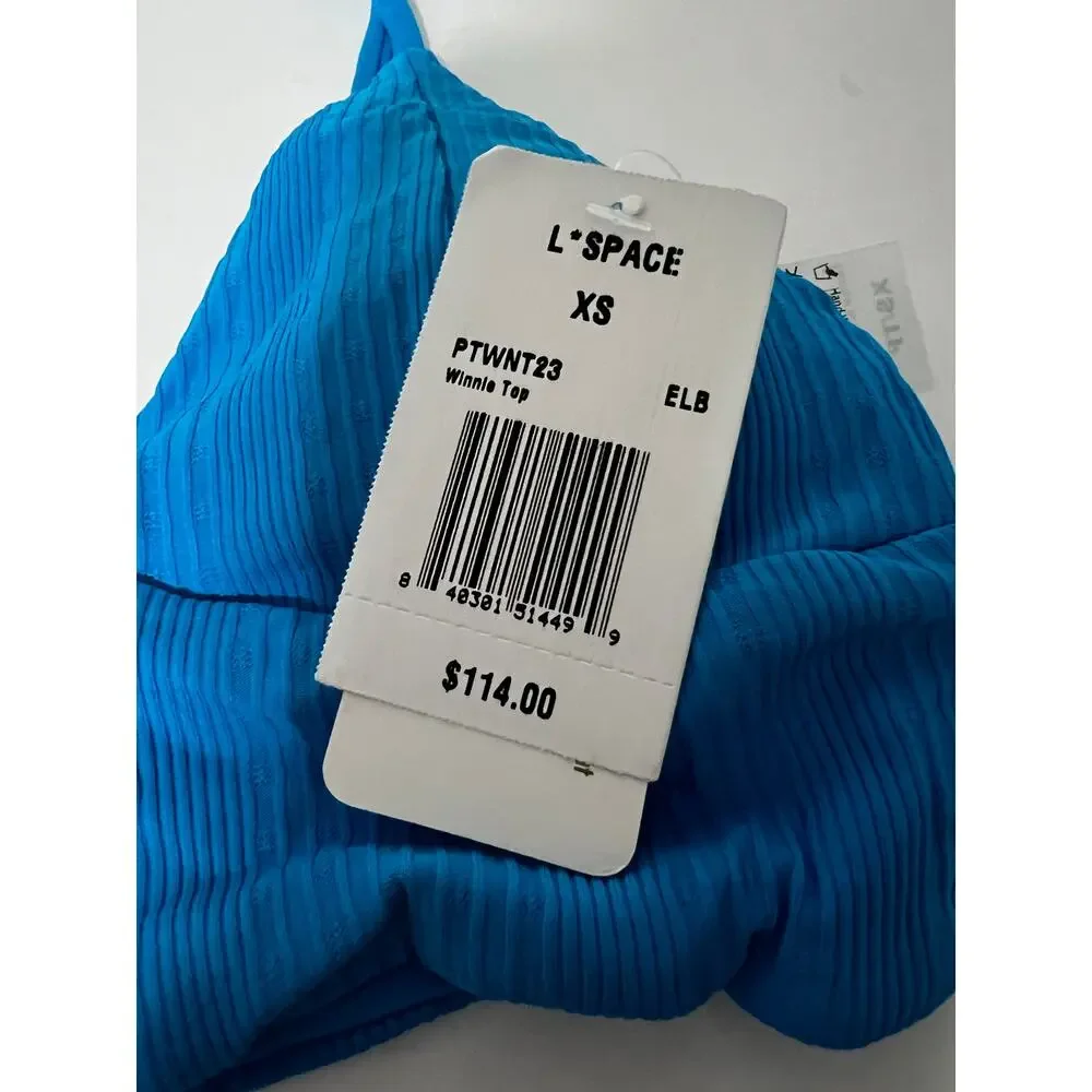 NWT L*Space Women's Ribbed Pointelle Winnie Bikini Swim Top Electric Blue SZ XS
